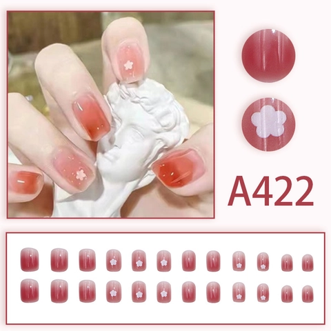 Press On Nagels Roze Gradiënt Witte Bloem Franse Stijl Glanzend Zoet Schattig Kunstnagels Voor Vrouwen