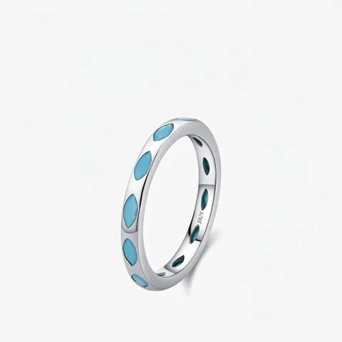 925 Sterling Silver Ring With Marquise Synthetic Turquoise Inlaid Vintage French Style Minimalist Jewelry For Women