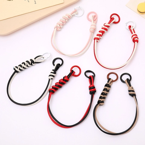 Braided PU Leather Rope Handheld Chain Phone Case Keychain Anti-lost Bag Decorative Accessory Multicolored Wrist Strap For Women