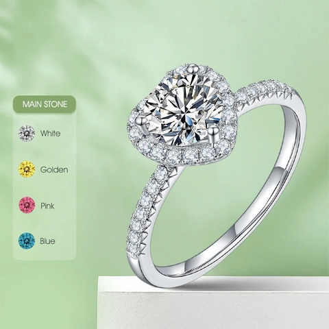 Romantic Heart Moissanite Ring 925 Sterling Silver 1 Carat Moissanite With GRA Certificate Rhinestone Inlaid Wedding Women Jewelry