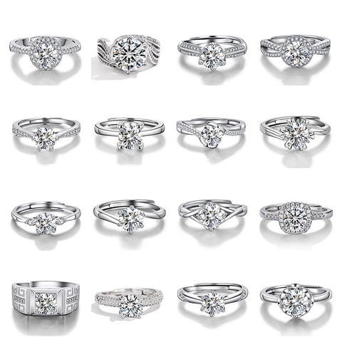 Elegant Copper Moissanite Adjustable Ring For Women Sparkling Open Finger Ring Fashion Commute Jewelry All-match Stacking Ring
