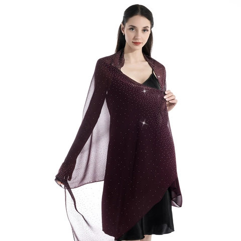 Elegant Polyester Chiffon Rhinestone Shawl Starry Sky Hot-fix Diamonds Evening Party Long Scarf Wrap For Women High-end