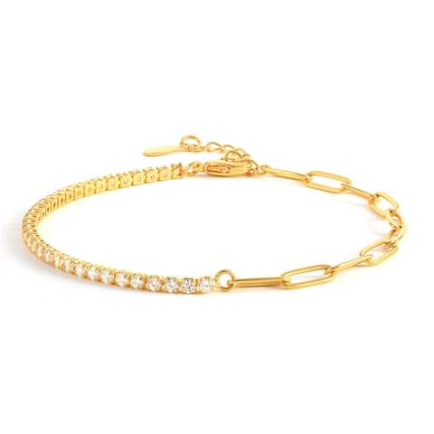 Mode Kupfer Vergoldet Zirkonia Patchwork Armband Für Damen Geometrische Büroklammer-Kette Tennis Armband Täglich Schmuck Geschenk