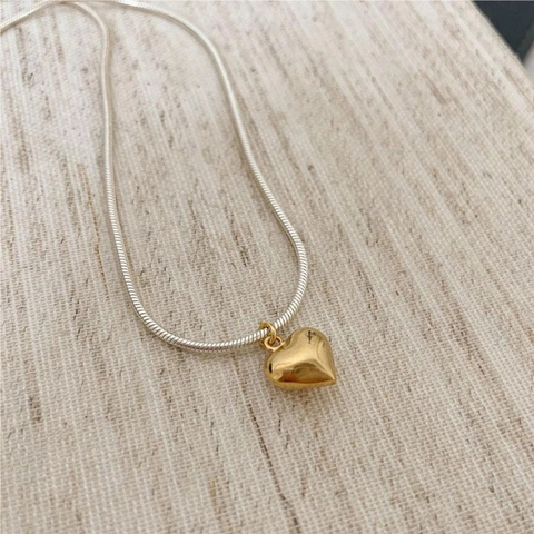 Collana Con Pendente A Cuore Con Catena A Serpente In Argento Sterling 925 Bicolore Oro E Argento Stile Minimalista Da Donna