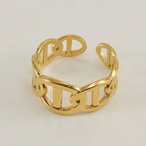 Open Verstelbare Ring Roestvrij Staal 18K Verguld Geometrisch Varkensneus Ankerketting Mode-Sieraden Dames