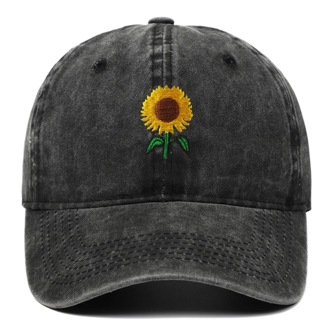 Gorra Béisbol Algodón Lavado Bordado Girasol Vintage Protección Solar Exterior Ajustable Dad Hat Unisex Accesorio
