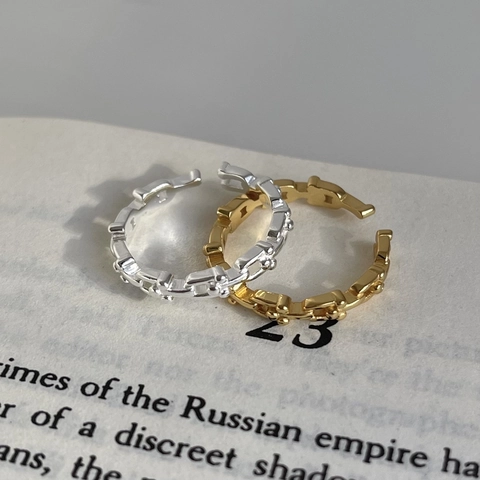 925 Sterling Silver Ring Minimalist Geometric U-Shape Chain Link Open Adjustable Finger Ring 18K Gold Plated For Women