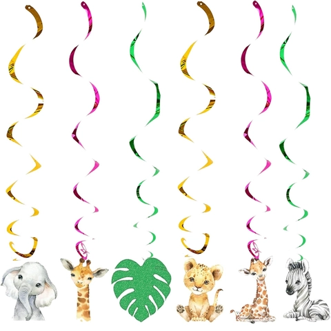 Decoraciones Colgantes En Espiral Animales Selva Papel PVC Tema Safari Wild One Remolinos Techo Cumpleaños Niños