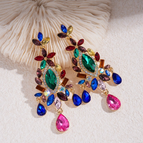 Pendientes De Araña De Flores Con Diamantes De Imitación Coloridos Palacio Vintage Con Poste De Plata De Ley 925