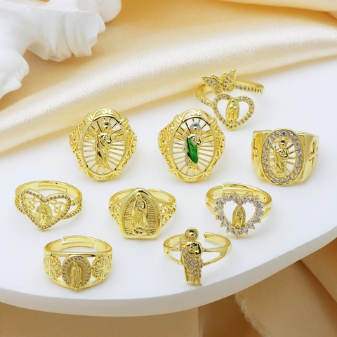 Vintage Kupfer Zirkonia Religiöser Ring Hohlherz Schmetterling Jungfrau Maria Offener Verstellbarer Ring Für Damen Herren Schmuck