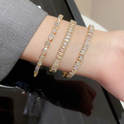 Zirkonia Tennis Armband Für Frauen Kupfer Elegant Quadrat Oval Rund Cubic Zirkonia Schmuck Vergoldet Minimalistisch
