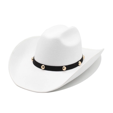 Westerse Cowboyhoed Brede Rand Wolvilt Fedora Met Gouden Klinknagels Retro Jazz Stijl Voor Dames Heren