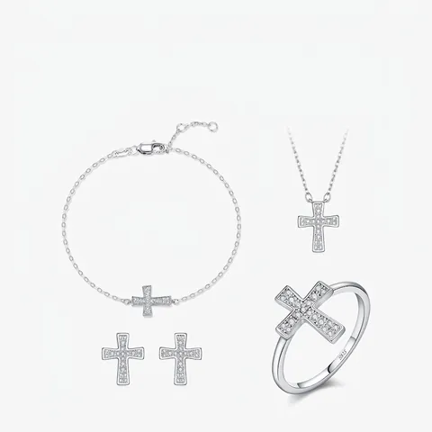 Cross Jewelry 925 Sterling Silver D Color VVS1 Moissanite Necklace Bracelet Earrings Ring Hip Hop Faith For Women