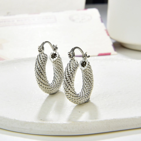 Orecchini A Cerchio Retro Corda Intrecciata Vintage Geometrici Cavi Forma O Rame Placcato Oro 18K Gioielli Donna