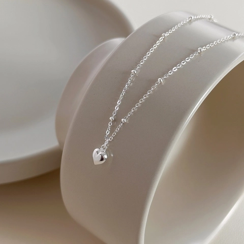 Heart Pendant Necklace 925 Sterling Silver Minimalist Beaded Chain Sweet Jewelry Fashion Accessory For Women