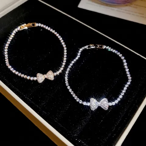 Tennis Bracelet With Zircon Inlaid Bowknot Pendant Copper Elegant Jewelry For Women