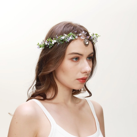 Corona Di Fiori Fascia Floreale Artificiale Con Pendente In Strass Retro Fata Matrimonio Fotografia Accessori Capelli