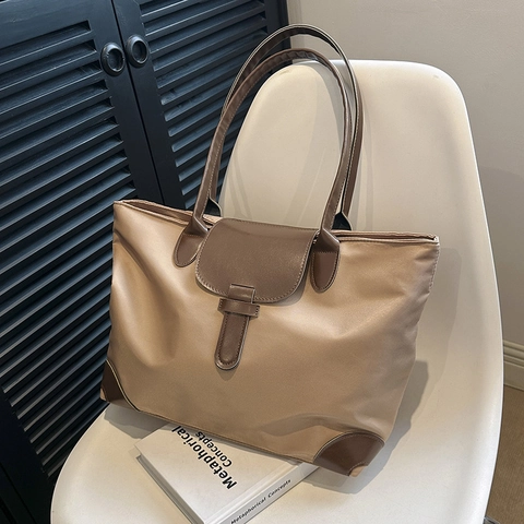 Große Kapazität Tote Bag Nylon PU Leder Patchwork Schulterhandtasche Reißverschluss Pendeln Arbeit Schule Für Frauen