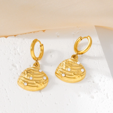 Koreanische 18K Vergoldete Edelstahl Muschel Ohrhänger Mit Künstlicher Perle Eingelegt Ozean Stil Modeschmuck