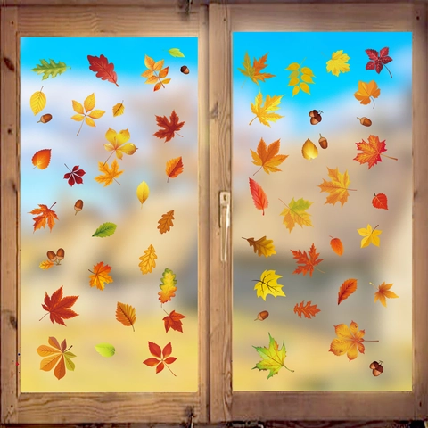 Autumn Thanksgiving Window Clings Double Sided Static PVC Stickers Maple Leaves Pumpkins Gnomes Decals Holiday Home Decor