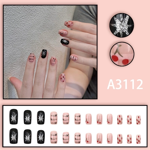 Unghie Finte Cartoni Animati Fiocco Ciliegia Fragola Stella Motivo Stile Dolce Cool Lucido Quadrato Arrotondato Plastica