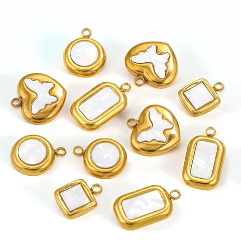 Colgantes Geométricos Corazón Mariposa Acero Inoxidable Baño Oro 18K Dijes Nácar Para Creación De Joyas DIY