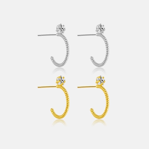 S925 Sterling Silver Twisted Rope C-Shaped Hoop Earrings For Women Minimalist Fashion Rhinestone Inlaid Stud Earrings Jewelry