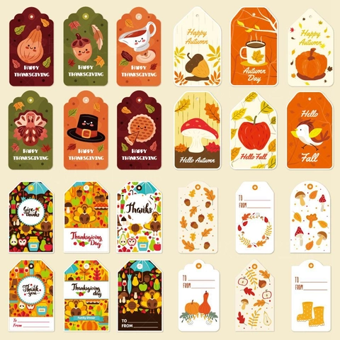 Thanksgiving Gift Tags Cardstock Autumn Harvest Pumpkin Turkey Party Decoration With Twine Hanging Label