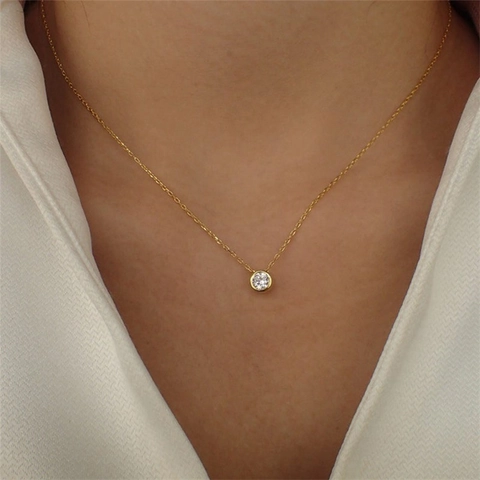 Birthstone Necklace 316L Stainless Steel Round Zircon Pendant December Month Jewelry For Women Girls Minimalist Gift