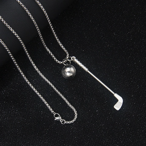 Collier Pendentif Club Et Balle De Golf Avec Chaîne En Acier Inoxydable Et Alliage Longue Chaîne De Pull Sport Pour Hommes Femmes