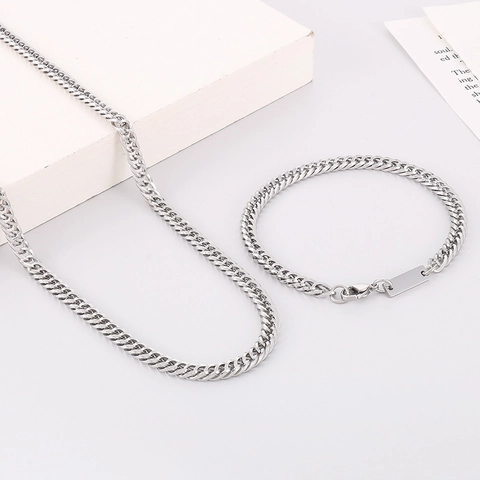 Collana E Bracciale Da Uomo In Acciaio Inossidabile Con Targhetta ID Catena Minimalista Gioielli