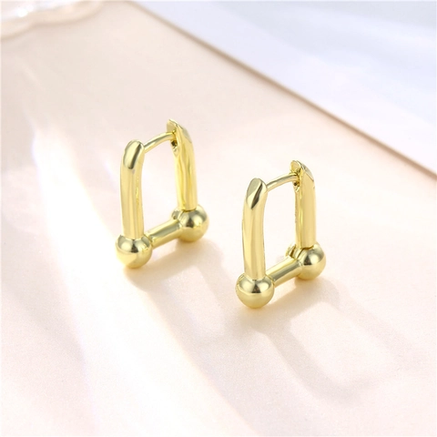 U Shape Hoop Earrings Gold Plated Copper Horseshoe Geometric Link Chain Minimalist Industrial Style Jewelry For Women