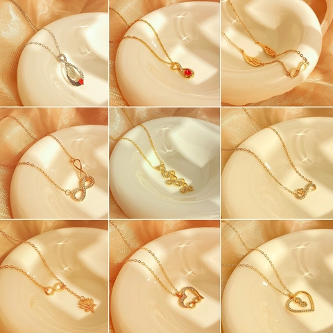 Infinity Heart Pendant Necklace Alloy Rhinestone Intertwined Clavicle Chain Jewelry For Women Elegant Niche Style Gift