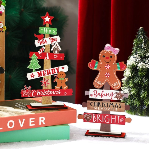 Weihnachts Holz Tischdeko Lebkuchenmann Und Baum Deko Frohe Weihnachten Schriftzug Festliche Feiertage Heim Tischdeko