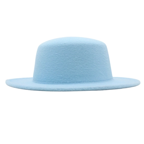 Flat Top Boater Hat Wide Brim Wool Felt French Style Elegant Vintage Fedora For Women And Men Solid Color Fashion