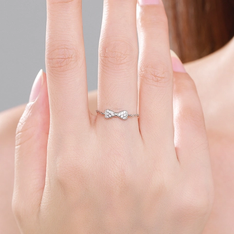 Verstelbare Ketting Ring Met Strik 925 Sterling Zilver Micro Pave Cubic Zirconia Zoete Mode-Sieraden Voor Vrouwen