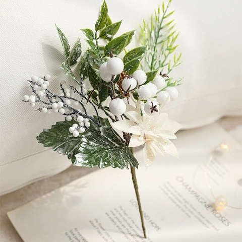Christmas Artificial Pine Cone Berry Branches Picks Frosted Pine Needles Plastic Foam Decoration For Holiday Home Party