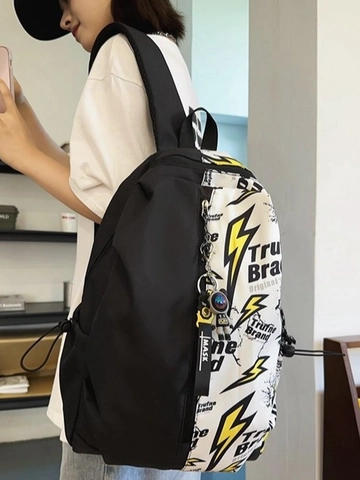 Fashion Large Capacity School Backpack Durable Nylon Oxford Cloth Patchwork Geometric Pattern For Students Unisex