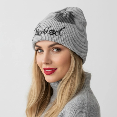 Acrylic Knit Beanie Hat Handwritten Blessed Letter Embroidery Ribbed Fold Over Cuff Streetwear Y2K Style Women Cap