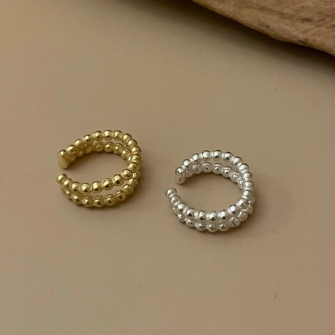 Ear Cuff A Doppia Fila Di Perline Argento Sterling 925 Minimalista Senza Buco Perla Tonda Gioielli Donna