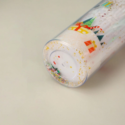 Christmas Straw Cup Double Layer Plastic Tumbler Cartoon Santa Snowman Glitter Water Mug Office Gift Novelty