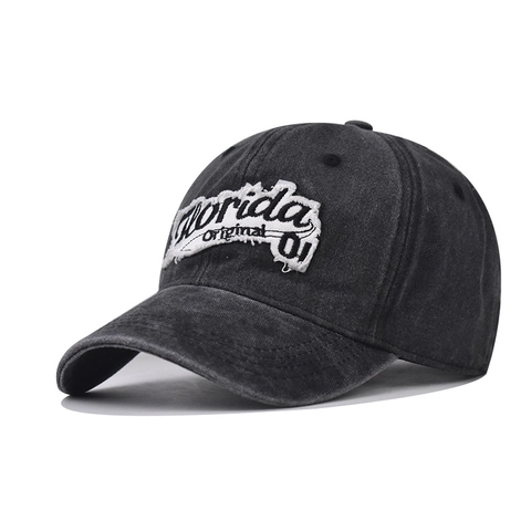 Washed Cotton Baseball Cap Florida Embroidery Patch Vintage Distressed Sun Hat Adjustable Outdoor Unisex Retro Style