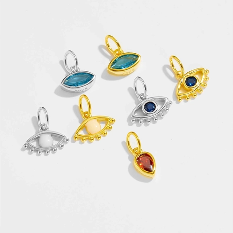 Ciondolo Malocchio in Argento Sterling 925 Solo Senza Catena Intarsio in Zirconia per Fai Da Te Creazione Gioielli Uomo Donna Ciondolo Solo