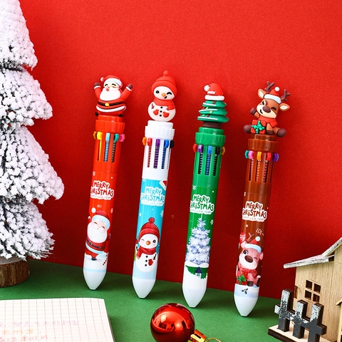 Weihnachtskugelschreiber Kunststoff Mehrfarbig Einziehbar Schreibwaren Für Schüler Cartoon Weihnachtsmann Schneemann Geschenk