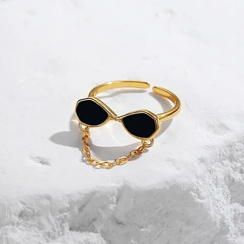 S925 Sterling Silver Sunglasses Ring For Women Minimalist Design Chain Open Adjustable Ring Creative Fashion Finger Jewelry