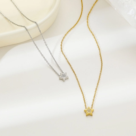 Collana Con Ciondolo A Stella Acciaio Al Titanio Con Zirconia Pentagramma Gioielli Minimalisti Per Donna