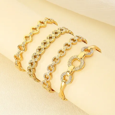 Stainless Steel Bangle For Women Hollow Geometric Cubic Zirconia Inlaid Elegant Luxury Fashion Jewelry Ins Style Gift