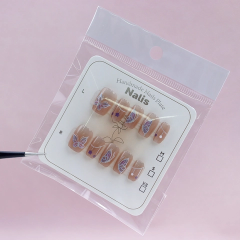 Uñas Postizas Hechas A Mano Patrón Mariposa Efecto Ojo De Gato Púrpura Rosa Nude Cuadradas Uñas Artificiales