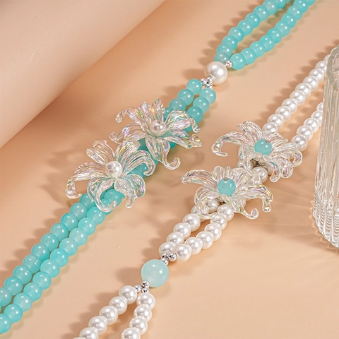 Collar De Cuentas En Capas Con Perlas Artificiales De Imitación Y Cuentas De Vidrio Colgante De Flor Iridiscente Joyería Elegante Para Mujer