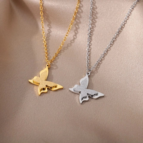 Collana Con Pendente A Farfalla Acciaio Inossidabile Placcato Oro Cuore Cavo Zircone Nappa Gioielli Eleganti Donna
